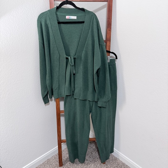 Free People Sweaters - Free People Beach Solar Sweater Set in Pine Heather Knit Tie Cardigan & Pants LG